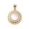 Brass Micro Pave Clear Cubic Zirconia Pendants, with Shell, Flat Round, Cadmium Free & Lead Free, Real 18K Gold Plated, 18.5x16.5x3mm, Hole: 4x3.5mm