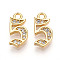 Brass Micro Pave Cubic Zirconia Charms, Number 5, Real 18K Gold Plated, 13~14x4.5~8x2mm, Hole: 1.5mm