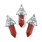 Natural Red Jasper Faceted Pointed Bullet Big Pendants, Rack Plating Brass Tree of Life Triangle Charms, Platinum, Lead Free & Cadmium Free, 56~57x26.5~27x16.5~17mm, Hole: 6x4mm