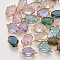 Faceted Glass Links connectors, with Golden Tone Brass Open Back Settings, Oval, Mixed Color, 13.5~14.5x8x4mm, Hole: 0.7mm