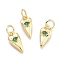 Brass Micro Pave Cubic Zirconia Pendants, with Jump Ring, Heart with Eye, Real 18K Gold Plated, Medium Sea Green, 12x5.5x2.3mm, Jump Rings: 5x0.8mm, Inner Diameter: 3mm