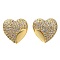 Brass Pave Clear Cubic Zirconia Stud Earrings, Heart, Left and Right, Real 16K Gold Plated, 12x12mm