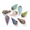 Resin Pointed Pendants, with Natural Mixed Gemstone Inside and Red Copper Brass Findings, Faceted, Cone/Spike/Pendulum, 43.5x17x19.5mm, Jump Ring: 6x1mm, 4mm Inner Diameter
