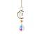 Glass Teardrop/Star Prisms Suncatchers Hanging Ornaments, with Stainless Steel Moon and Gemstone Beads, for Home, Garden Decoration, Sun, Moon: 55x45mm