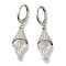 Rack Plating Shell Shape Brass Micro Pave Clear Cubic Zirconia Hoop Earrings, Long-Lasting Plated, Lead Free & Cadmium Free, Platinum, 35x9.5mm