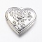 Brass Locket Pendants, Heart with Rose, Silver Color Plated, 29x29x7.5mm, Hole: 2mm