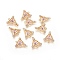 Brass Links connectors, with Cubic Zirconia, Real 18K Gold Plated, Triangle, Pink, 15x12.5x2.5mm, Hole: 1mm