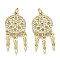 Brass Micro Pave Clear Cubic Zirconia Pendants, with Jump Ring, Nickel Free, Woven Net/Web with Feather, Real 16K Gold Plated, 33x15x2mm, Jump Rng: 5x1mm, 3mm inner diameter