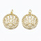 Brass Micro Pave Clear Cubic Zirconia Pendants, with Jump Rings, Nickel Free, Flat Round with Eye, Real 16K Gold Plated, 23x20x3mm, Hole: 3mm