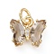 Brass Micro Pave Clear Cubic Zirconia Pendant, with Glass, Butterfly, Golden, Tan, 11x9.5x3mm, Hole: 3.5mm