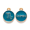 Alloy Enamel Pendants, Cadmium Free & Lead Free, Flat Round with Constellation, Light Gold, Dark Cyan, Scorpio, 15x12x2mm, Hole: 1.5mm