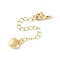 Brass Chain Extender, with Lobster Claw Clasp and Charms, Rack Plating, Cadmium Free & Lead Free, Long-Lasting Plated, Real 18K Gold Plated, Heart, 72mm, charm: 9.5x7.5x3.5mm
