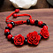 Rose Adjustable Cinnabar Braided Bead Bracelets, Feng Shui Energy Bracelets for Women, Red, 7-1/8 inch(18cm)