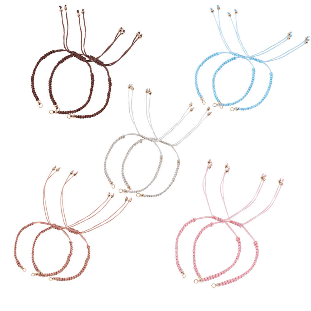 Adjustable Braided Polyester Cord Bracelet Making, with 304 Stainless Steel Open Jump Rings, Round Brass Beads, Mixed Color, Single Chain Length: about 6-1/4 inch(16cm), 5 colors, 2pcs/color, 10pcs/set