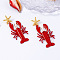 Alloy Dangle Stud Earrings, Crayfish, Spray Painting, Golden, 82x34mm