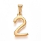 304 Stainless Steel Pendants, Number, Golden, Num.2, 20.5x11x1.5mm, Hole: 6x3mm