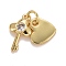 Cubic Zirconia Pendants, with Rack Plating Real 18K Gold Plated Brass Findings, with Jump Rings, Long-Lasting Plated, Lead Free & Cadmium Free, Key & Heart, Real 18K Gold Plated, 15mm, Jump Ring: 4.6x0.8mm, 3mm Inner Diameter, Key: 12.5x7x2mm, Heart: 8x8x1mm