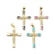 Religion Theme Brass Micro Pave Clear Cubic Zirconia Pendants, Cadmium Free & Lead Free, with Sythetic Opal, Cross, Real 18K Gold Plated, 33.5x22x3.5mm, Hole: 4x3.5mm
