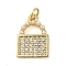Brass Micro Pave Clear Cubic Zirconia Pendants, Cadmium Free & Lead Free, with ABS Imitation Pearl, Real 18K Gold Plated, Lock, 13x9.5x2mm, Hole: 1.6mm