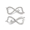 Brass Micro Pave Clear Cubic Zirconia Connector Charms, Cadmium Free & Nickel Free & Lead Free, with Glass, Infinity Links, Platinum, 31x14.5x4mm, Hole: 1.2mm