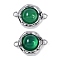 Brass Pave Natural Green Onyx Agate(Dyed & Heated) Flat Round Links Connector Charms, Platinum, 18x13x5.5mm, Hole: 1.6mm