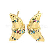 Серьга-гвоздик из латуни с микропаве из кубического циркония EJEW-C102-15G-02