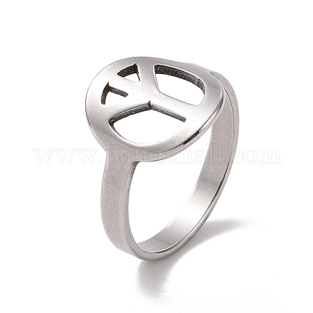 Кольцо-знак мира из нержавеющей стали 201 RJEW-J051-43P-1