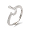 Rack Plating Brass Cubic Zirconia Arabic Letters Adjustable Rings for Women, Cadmium Free & Lead Free, Long-Lasting Plated, Platinum, 10x7.4mm, Inner Diameter: 18.2mm