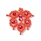 Glass Seed Beaded Leaf Pendants, with Electroplate Glass Beads, Tomato, 29.5x29.5x4.5mm, Hole: 1.2mm