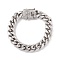 304 Stainless Steel Curb Chains Bracelet with Rhinestone Skull Clasp for Women, Stainless Steel Color, 9-1/4 inch(23.5cm)