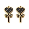 Ion Plating(IP) 304 Stainless Steel Black Enamel Pendants, Heart Magic Wand Charm, Real 18K Gold Plated, 16x8x1.5mm, Hole: 1mm
