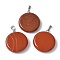 Natural Red Jasper Pendants, Disc Charms with Platinum Tone Brass Findings, 29x25x6mm, Hole: 7x4mm