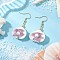 Shell Shape 304 Stainless Steel Dangle Earrings, with Shell Pendants & Cylinder Seed Bead & Shell Pearl Bead, Lavender, 46x25mm