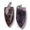 Natural Amethyst Pointed Pendants, Faceted Bullet Charms with Platinum Tone 201 Stainless Steel Snap on Bails, 42~42.5x17.5~18.5x8~8.5mm, Hole: 8.2x3mm