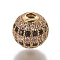 Brass Cubic Zirconia Beads, Round, Black, Golden, 10x9.5mm, Hole: 2.5mm