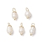 Natural Cultured Freshwater Pearl Rice Pendants, with 304 Stainless Steel Loops and Electroplate Non-magnetic Synthetic Hematite, Floral White, Golden, 16.5~17x7.5~8.5mm, Hole: 3.5mm