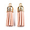 Faux Suede Tassel Pendant Decorations, with CCB Plastic Cord Ends, Pink, 35~37x10mm, Hole: 2.5~3mm