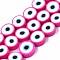 Handmade Polymer Clay Beads Strands, Flat Round with Evil Eye, Camellia, 8~11x4mm, Hole: 1.2mm, about 40pcs/strand, 13.98 inch~ 15.35inch(35.5cm~39cm)