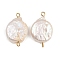 Natural Freshwater Pearl Keshi Pearl Flat Round Connector Charms, with 304 Stainless Steel Double Loops, White, Ion Plating(IP), Real 18K Gold Plated, 25.5x15.5x4.5mm, Hole: 1.8~2mm