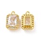 Brass Pendants with Clear Glass, Rectangle Charms, Real 18K Gold Plated, 12x8x5mm, Hole: 1mm