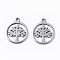 Non-Tarnish 201 Stainless Steel Charms, Flat Round with Tree of Life, Stainless Steel Color, 12x10x1mm, Hole: 1mm