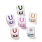 Opaque Acrylic Beads, Enamel Style, Cube with Letter, Letter U, 10x9.5x9mm, Hole: 3.8mm, about 560pcs/500g