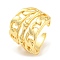 Rack Plating Brass Hollow Curb Chains Open Cuff Rings, Long-Lasting Plated, Lead Free & Cadmium Free, Real 18K Gold Plated, Inner Diameter: 17mm