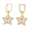 Brass Micro Pave Clear Cubic Zirconia ABS Pearl Hoop Earrings for Women, Star, Real 18K Gold Plated, 38x20mm