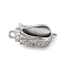 Brass & Clear Cubic Zirconia & Black Lip Shell Epoxy Resin Box Clasps, Cadmium Free & Nickel Free & Lead Free, Flower, Platinum, 19.5x9.5x7mm, Hole: 1.2mm
