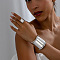 Alloy Wide Cuff Bangles & Cuff Rings Set, Platinum, Inner Diameter: 60mm
