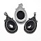 Oval Antique Silver Zinc Alloy Natural Dyed & Heated Black Agate Big Pendants, Nickel Free & Lead Free, 53.5x30x10mm, Hole: 4.5x8.5mm