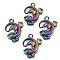 Alloy Pendants, Cadmium Free & Lead Free, Gecko Shape, Rainbow Color, 30.5x24x4mm, Hole: 3mm