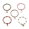 5Pcs 5 Style Glass Seed Stretch Bracelets Set, Christmas Tree & Santa Claus & Word Noel Alloy Enamel Charms Stackable Bracelets, Mixed Color, Inner Diameter: 2-1/4 inch(5.7cm), 1Pc/style