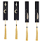 4Pcs 2 Style Brass or Stainless Steel Bookmarks, with Polyester Tassel & Plastic Beads, Rectangle with Feather Pattern, Black, 250~260mm, 2pcs/style